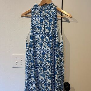 Blue and White Floral Sleeveless Dress